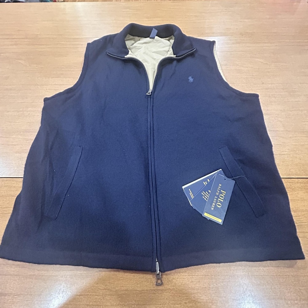 Polo Ralph Lauren Vest Mens Large Blue Reversible Full Zip Puffer Performance